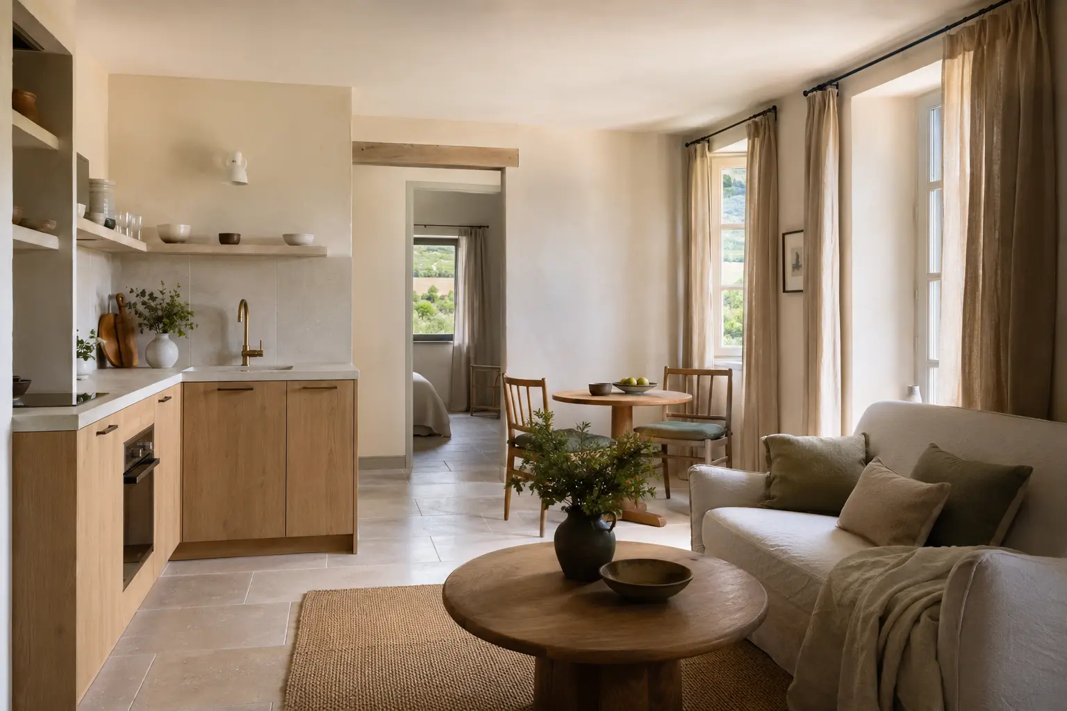 Sfeerimpressie van een licht appartement met eigen keuken
